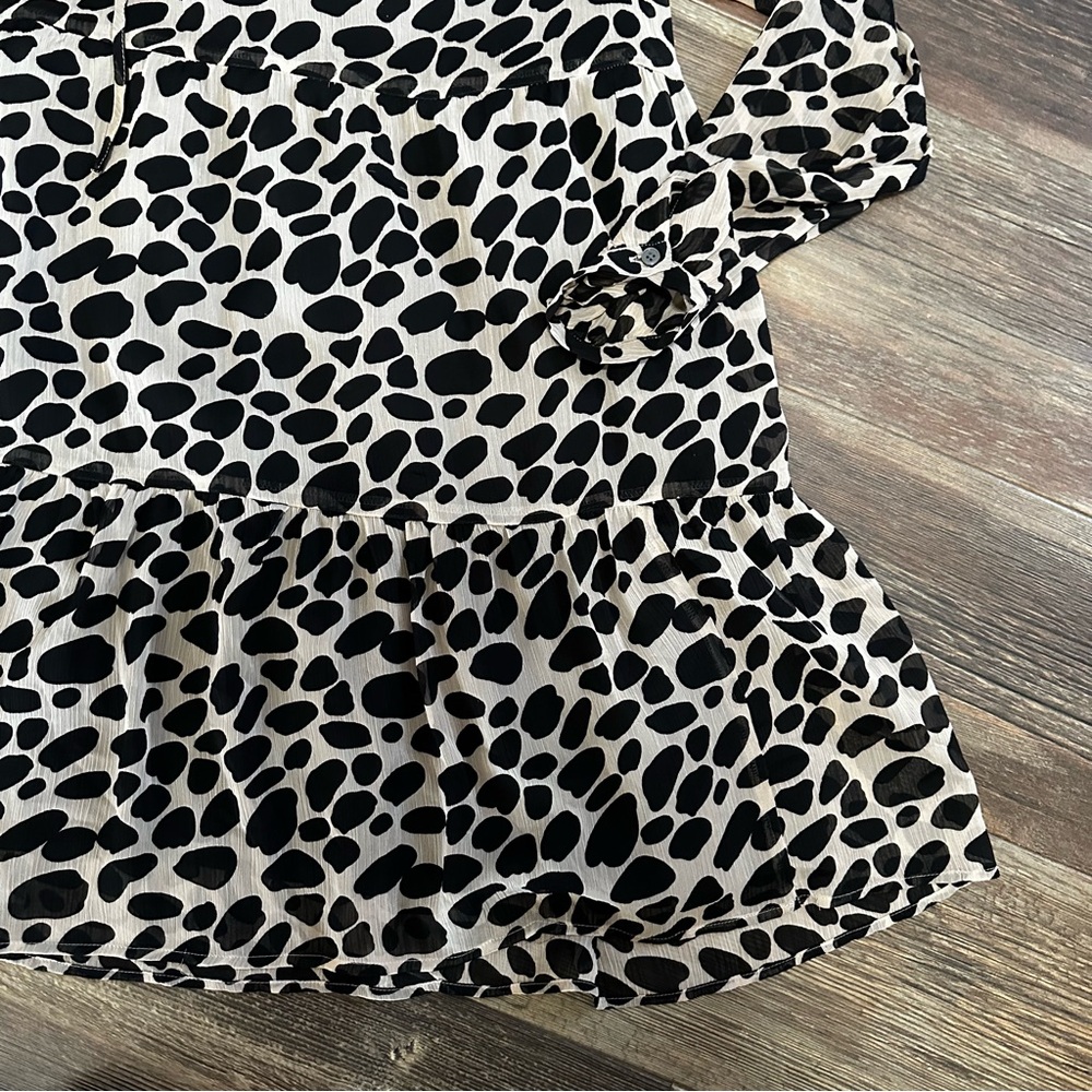 LOFT animal print Flowy dress size MP med petite long sleeve loose - Picture 2 of 8